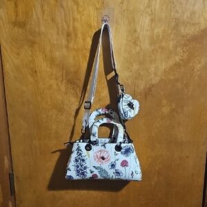 Steve Madden White Floral Mini Bag with Heart Pouch